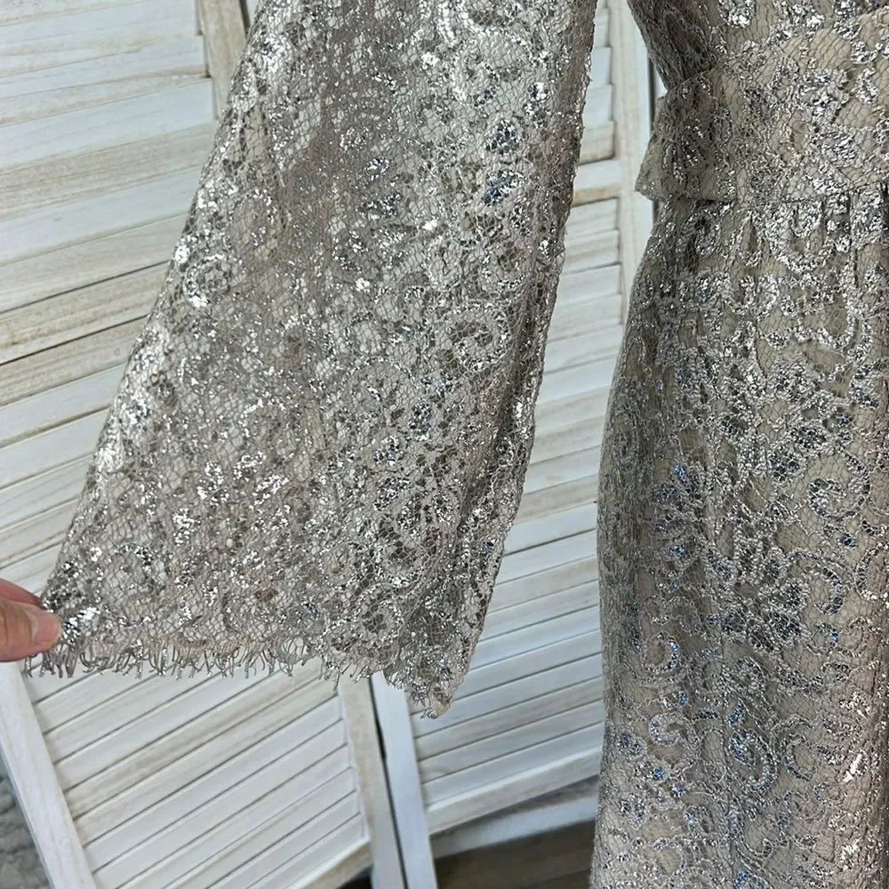 Corey Lynn Calter Anthropologie Metallic Lace Skater Mini Dress XS